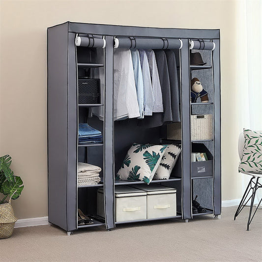 69" Portable Clothes Closet Wardrobe Storage Organizer with Non-Woven Fabric Quick and Easy to Assemble Extra Strong and Durable Gray