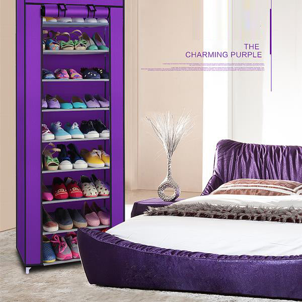 Fashionable Room-saving 9 Lattices Non-woven Fabric Shoe Rack Purple